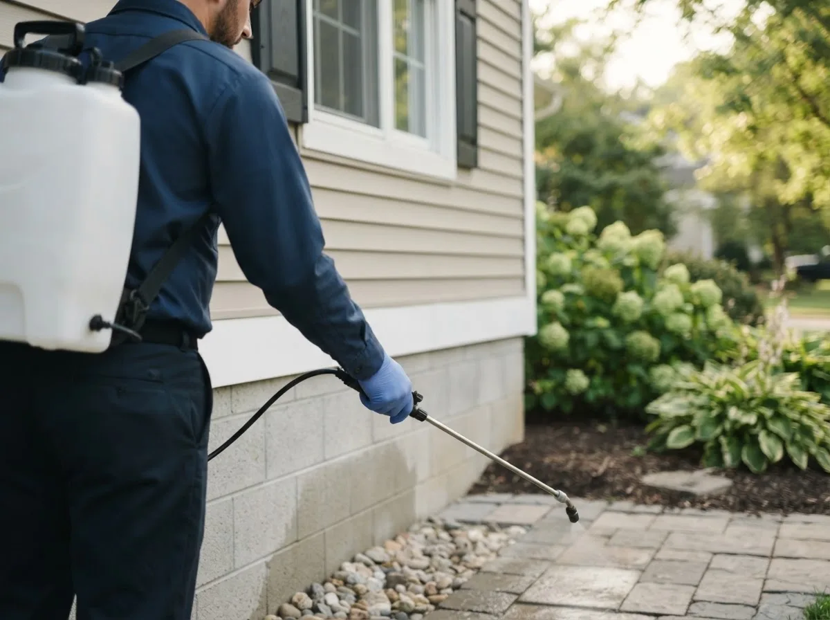 Pest control technician inspecting a home in Yanceyville, NC